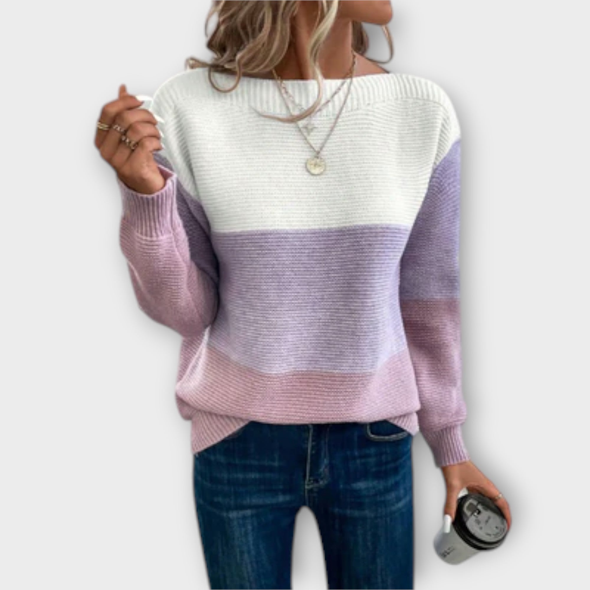 Aurora - Elegant dreifarbiger Patchwork-Pullover